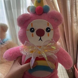 Pink Plush Bear Toy with Rainbow Accents